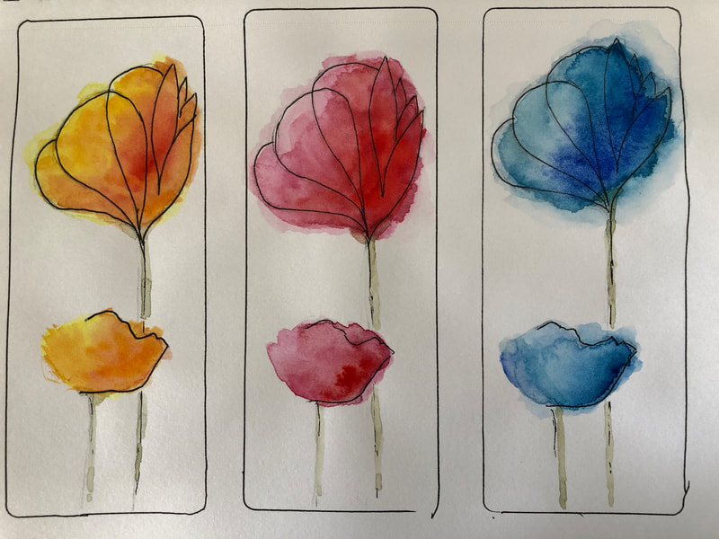 Abstract floral watercolor of three poppies